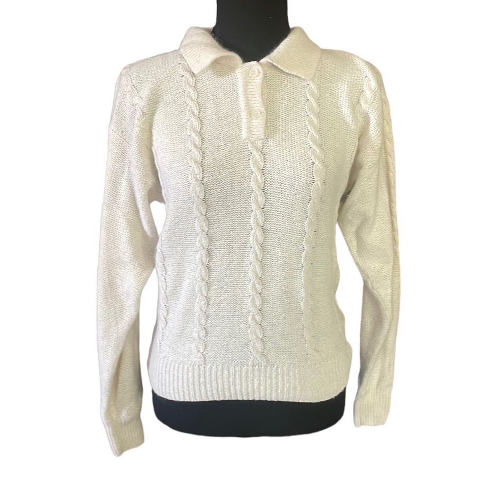 Vintage easton park silk, angora, wool blend sweater natural mimimalist classic